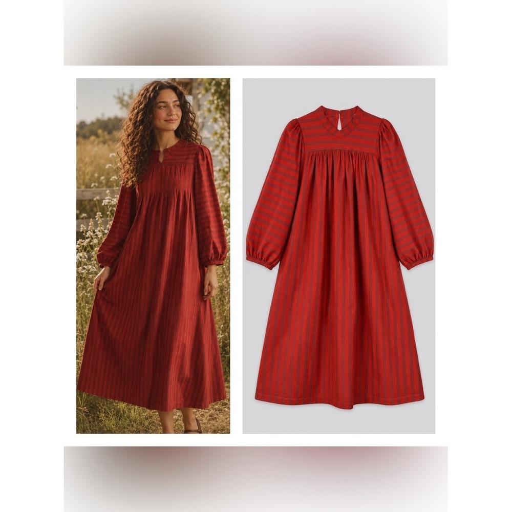 Ace & Jig Maxi Dress Large Prairie Boho Ballon Sleeves Signature Yarn Dyed Woven